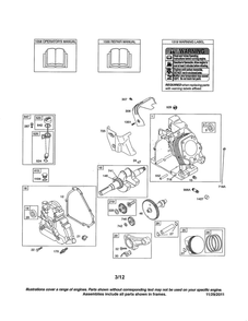 Cylinder/Crankshaft/Crankcase Diagram and Parts List for 20M100 0133-1416 Briggs and Stratton Engine